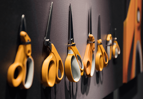Fiskars' famed orange scissors on display at the company's American headquarters