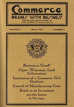The cover of the 1918 publication titled Commerce - Brains with Business.