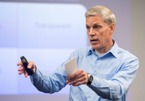 Steve Loehr of IBM speaks in front of the classroom