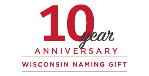 Red and white logo proclaiming Wisconsin Naming Gift Tenth Anniversary