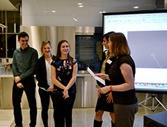 Caroline Levine and Suzanne Dove present Best Pitch award to students