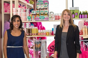 Epp (left) and Velagaleti (right) visit Scooops Kid Spa Salon, a party-hosting service for kids' birthdays, in Hilldale Mall.