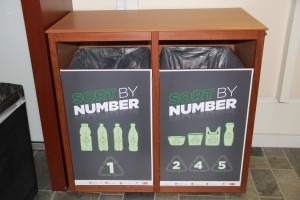 Recycling signage with sorting information displayed