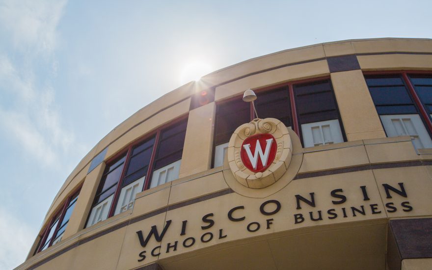 Wisconsin School of Business written on the front of Grainger Hall