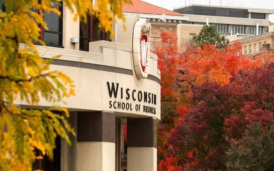 Grainger Hall with fall leaves