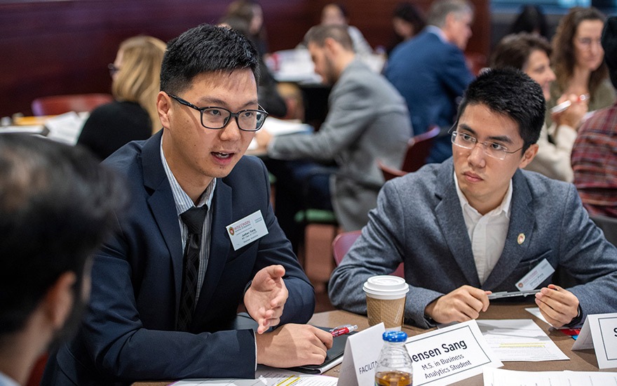 Students talk during the Business Analytics Industry Meetup