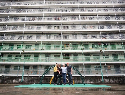 Family visiting a public housing estate