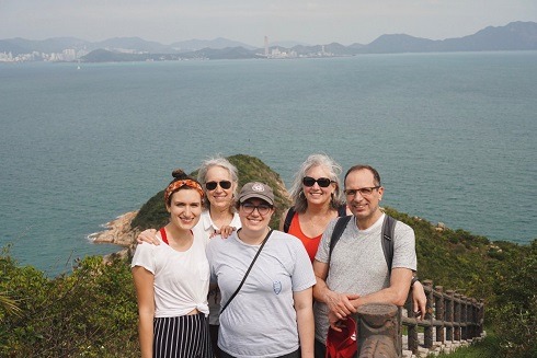 Family visiting an island