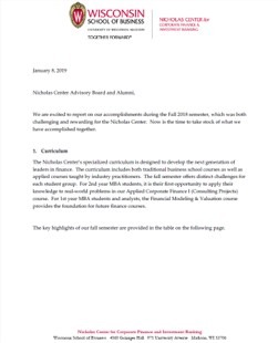 Nicholas Center Accomplishments, Fall 2018