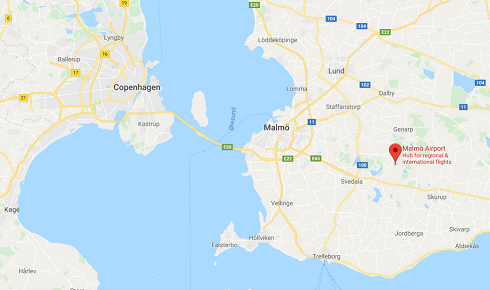 Map of Malmö Airport, Malmö(Sweden), and Copenhagen (Denmark)