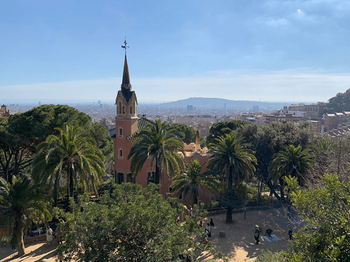 View of a church from Park Güell, Barcelona