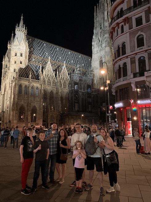 family photo at night with ice cream