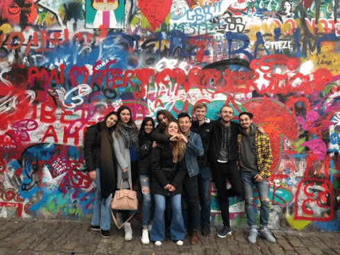 Friends at a graffiti wall