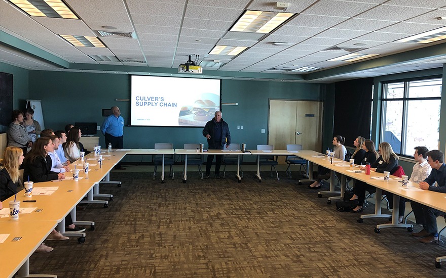 BBA students and Craig Culver at Culver's Headquarters