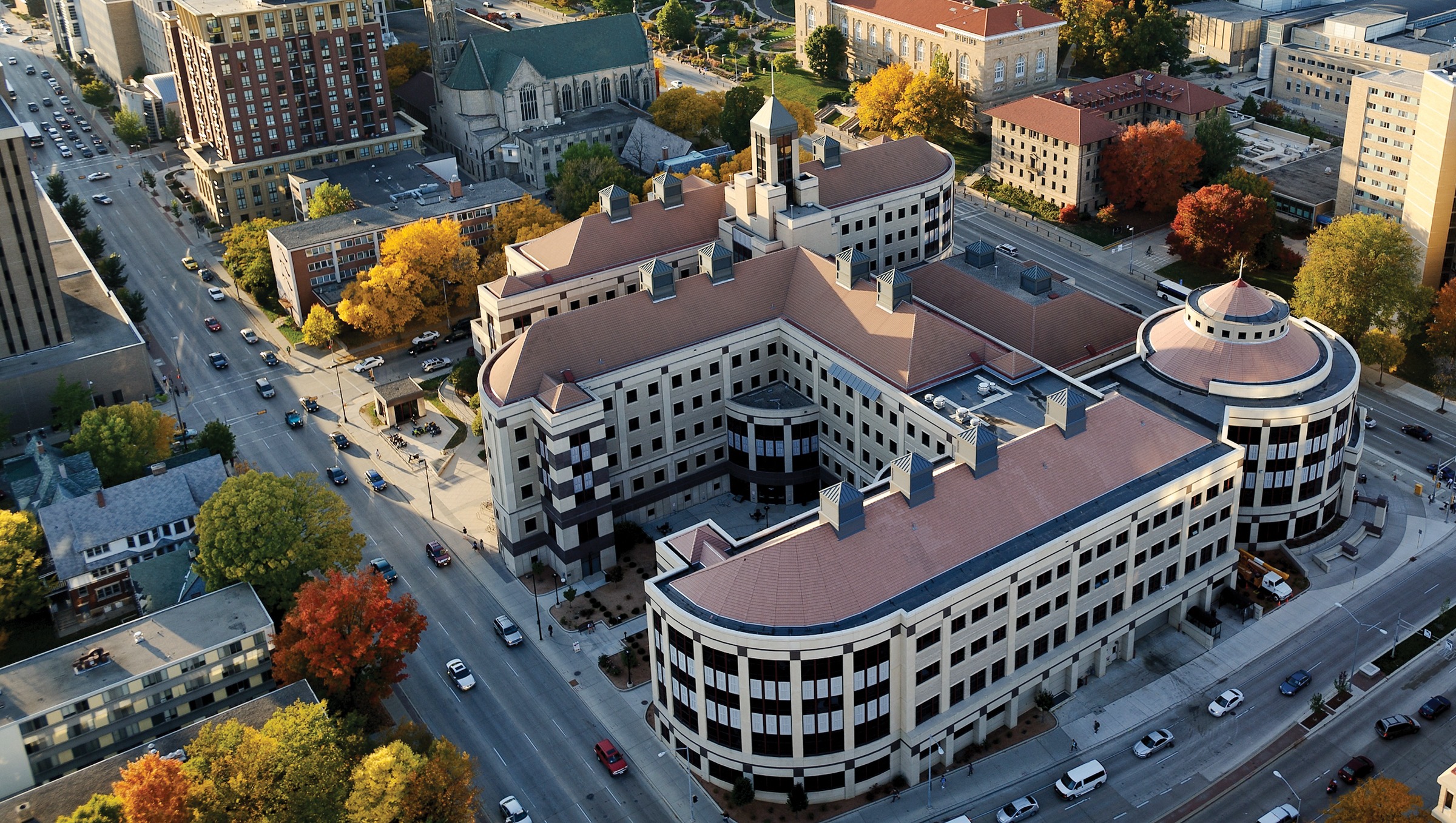 Aerial view of the School of Business