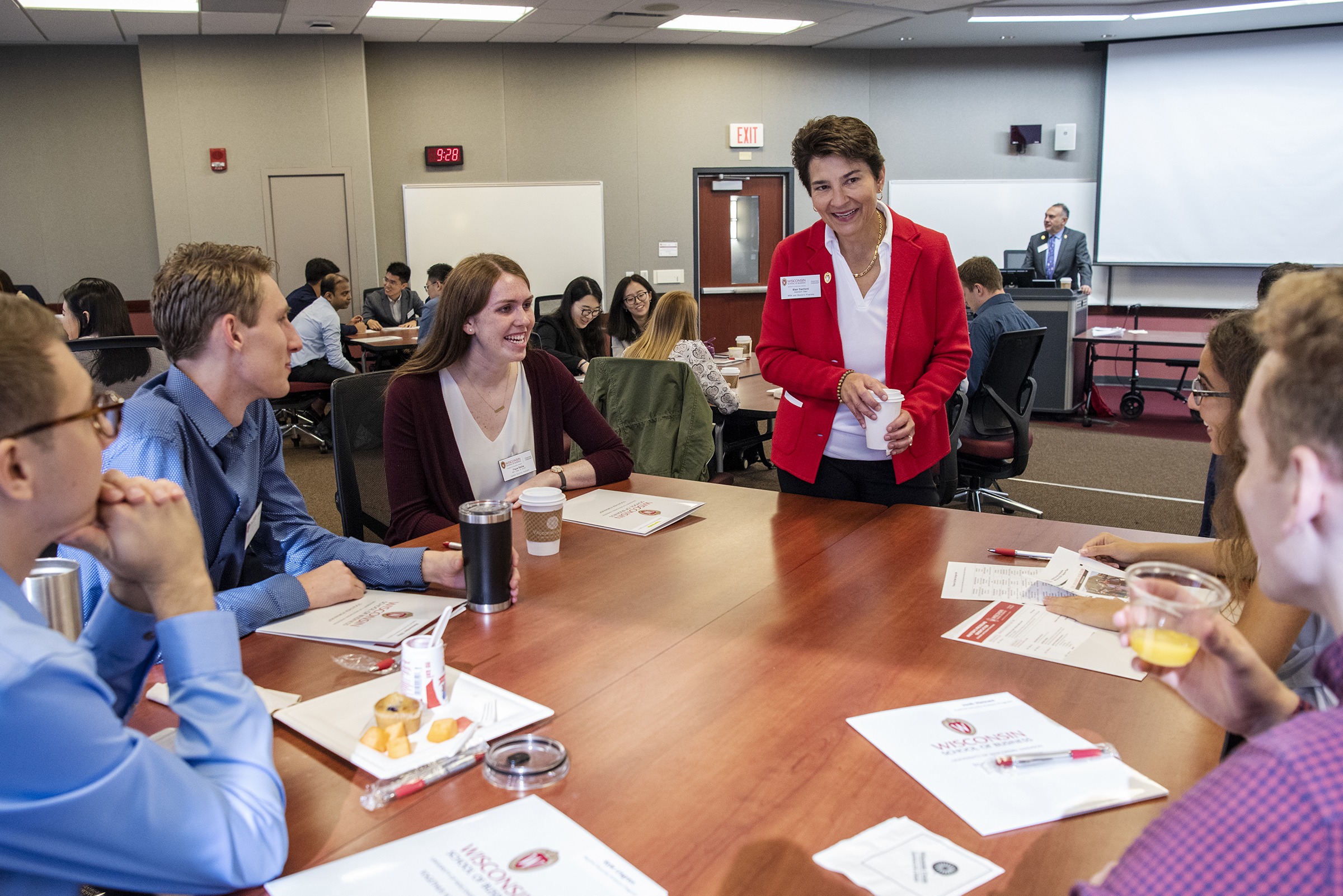 Blair Sanford speaking with students