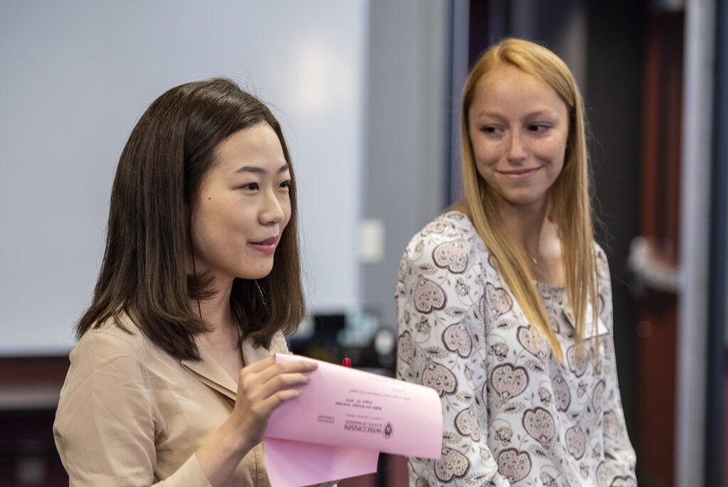 Students presenting during orientation