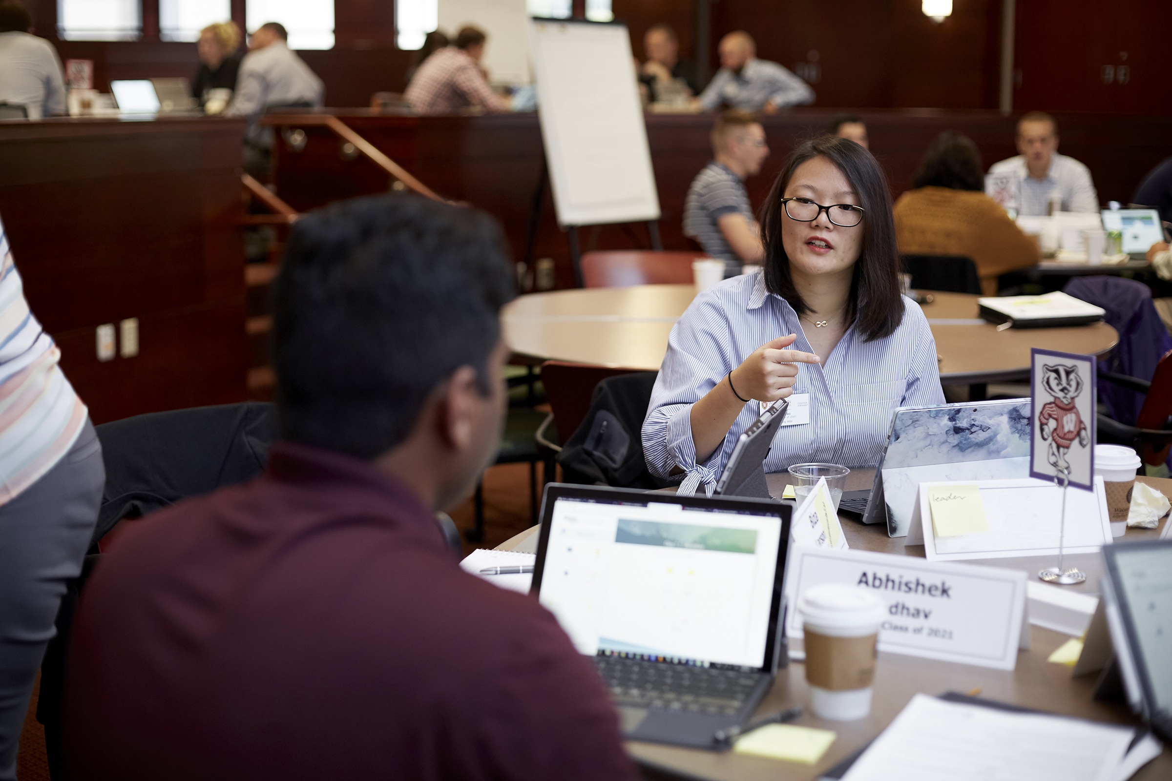 students talking at orientation