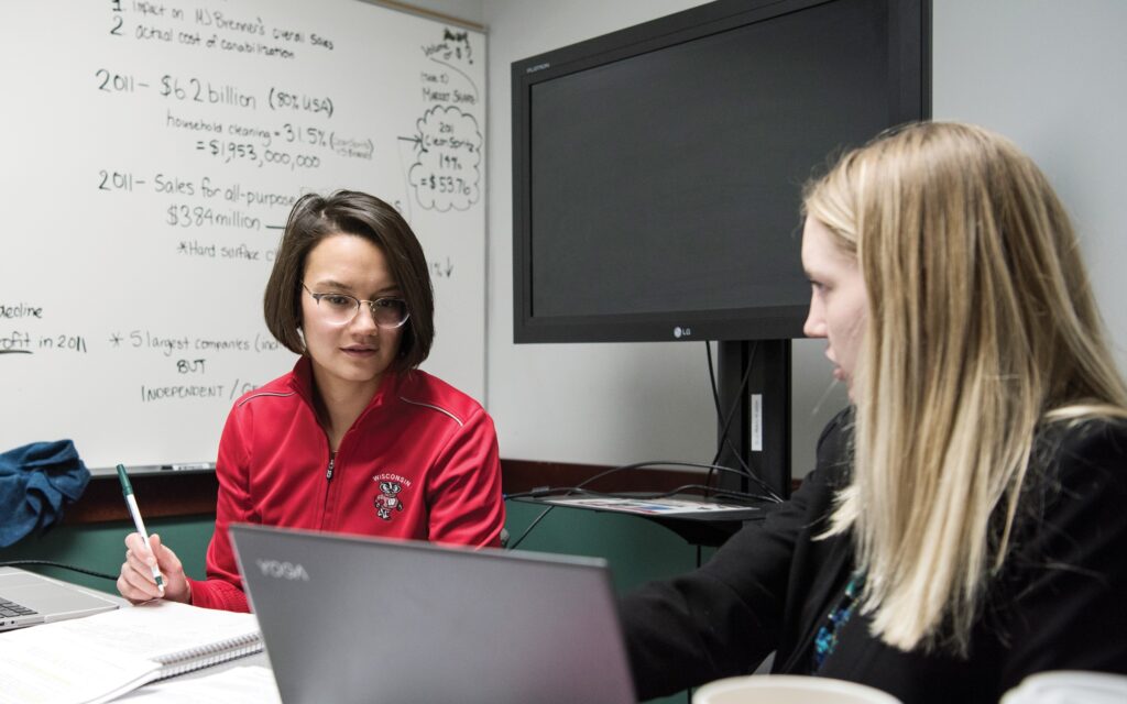 students collaborating in study room