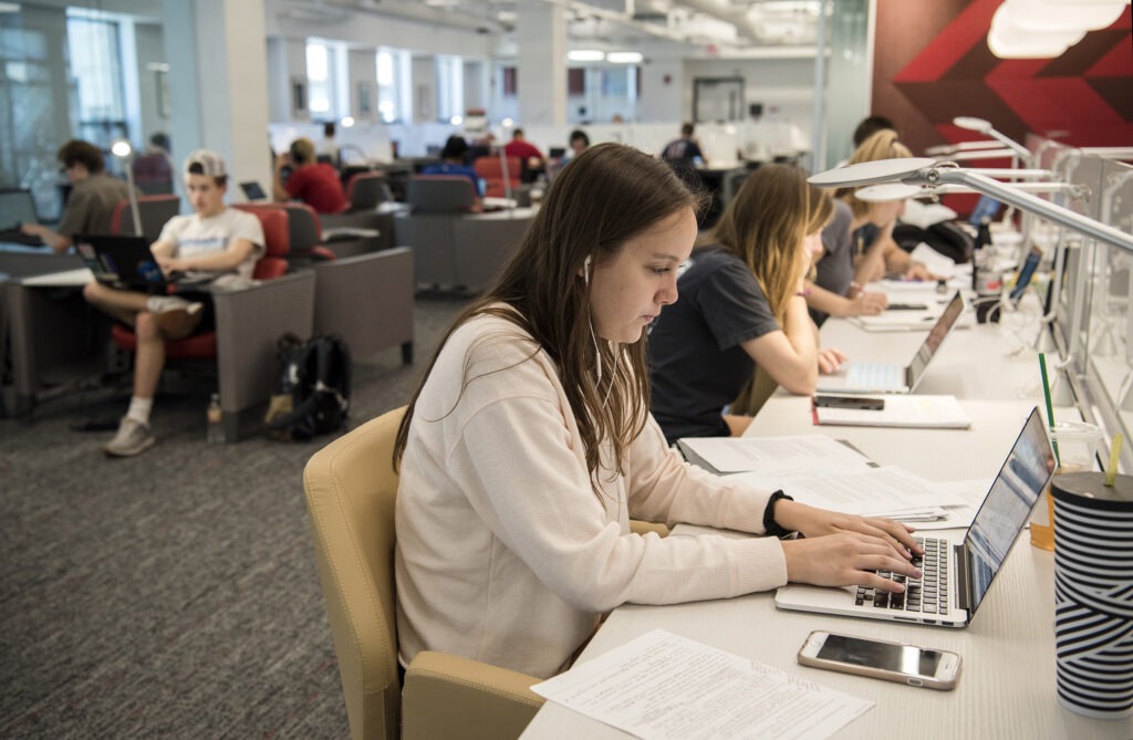 Students grab an opportunity to study for their finals on the third floor of the Learning Commons