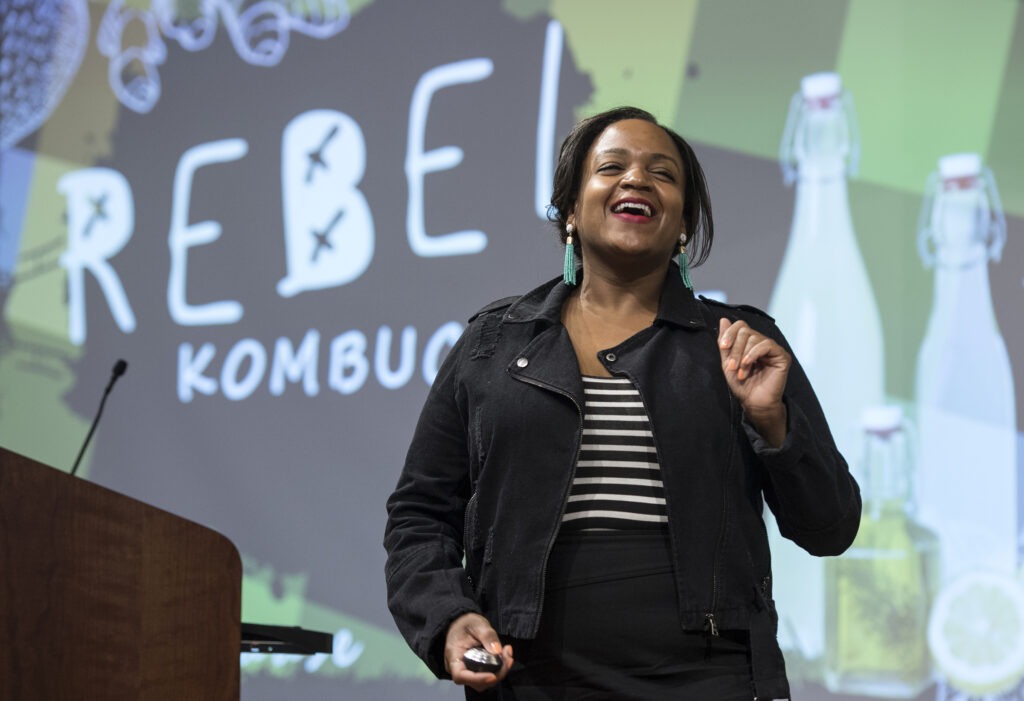 A woman giving a presentation