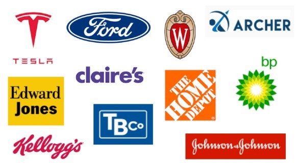 logos of companies where students are interning