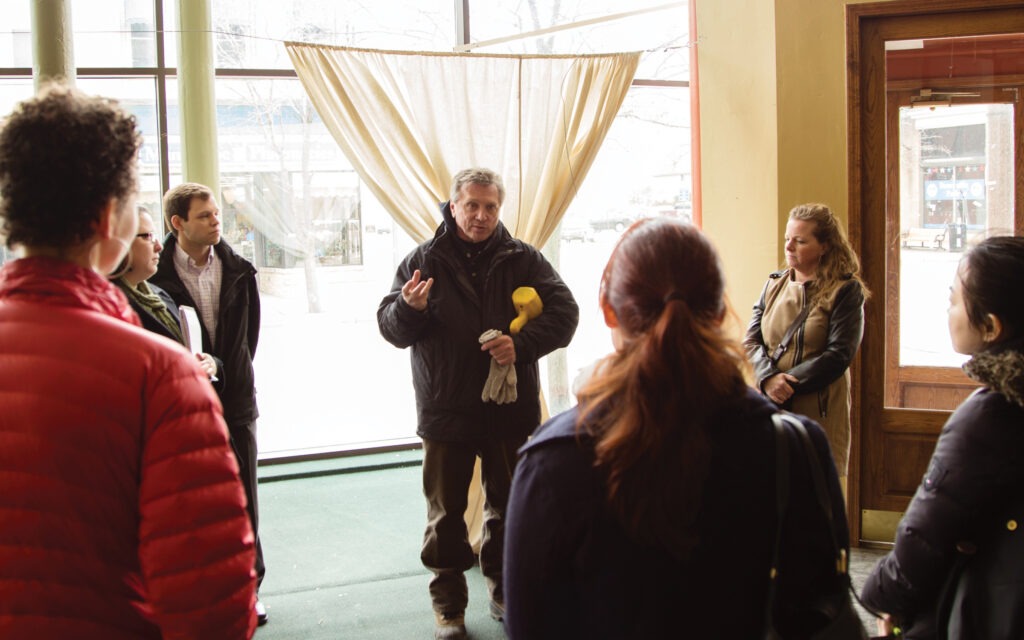 Students touring a building on an applied learning trip