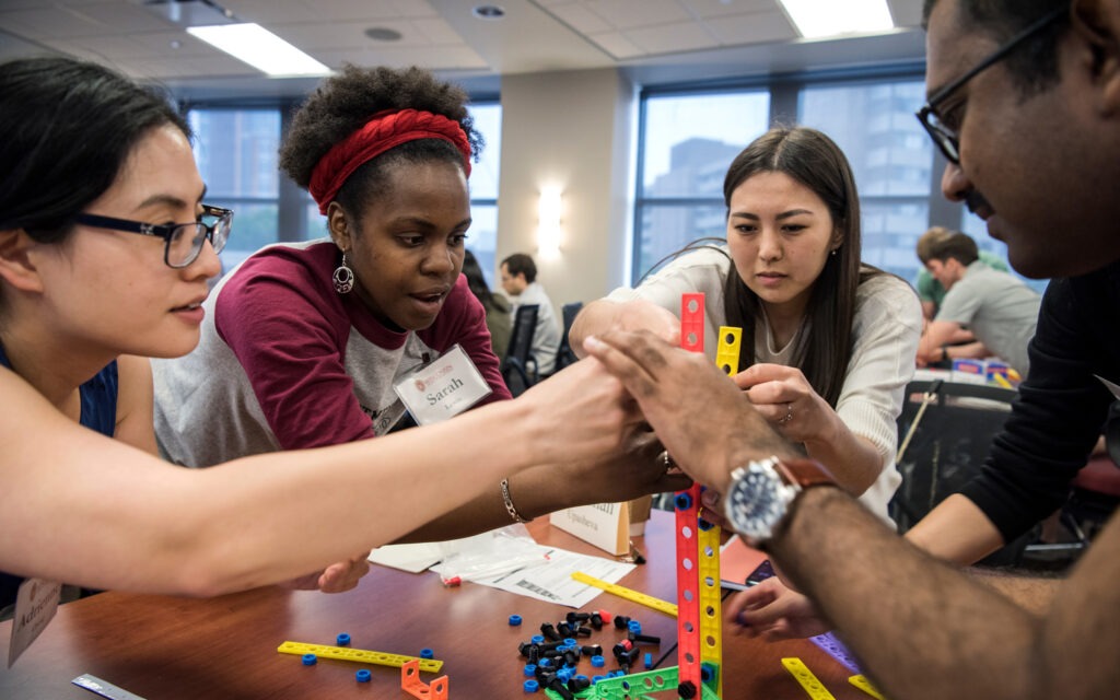 Students work together on a team building activity