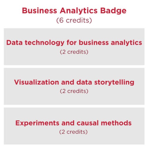 Infographic breaking down credit requirement for Business Analytics Badge