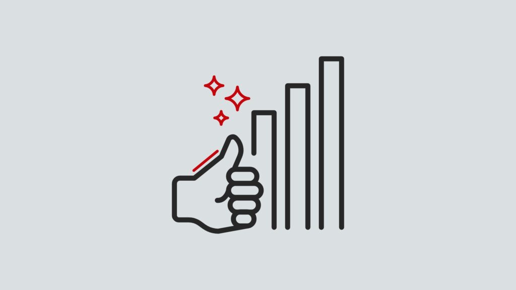 icon of thumbs up next to a bar graph