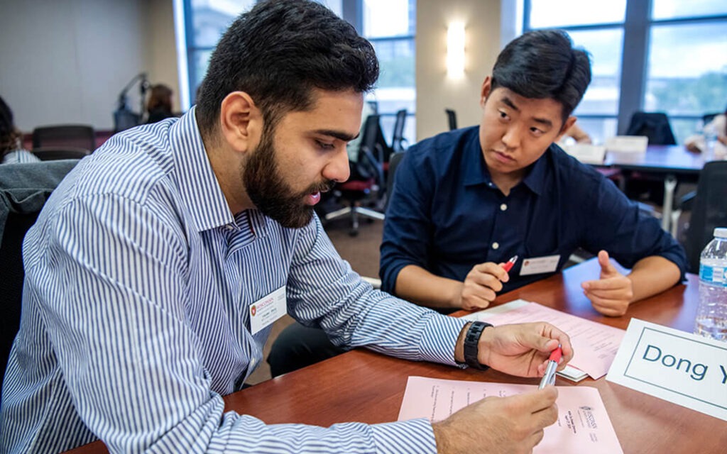 Two students working together