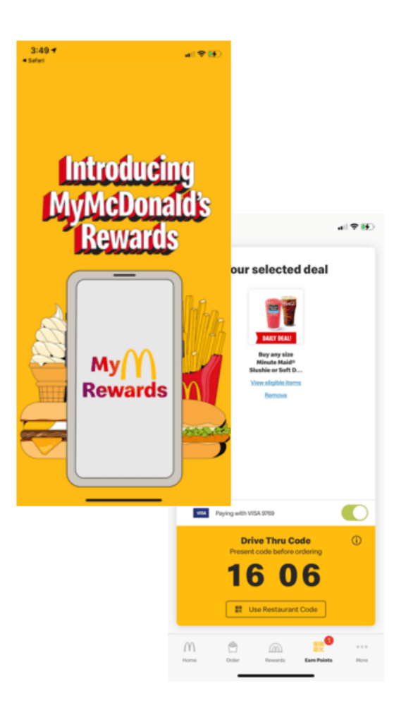 Screenshots of the McDonalds mobile App