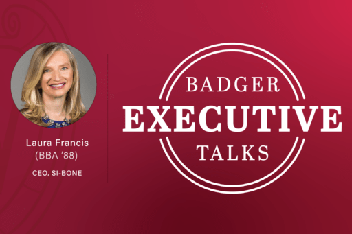Badger Executive Talks logo with Laura Francis photo