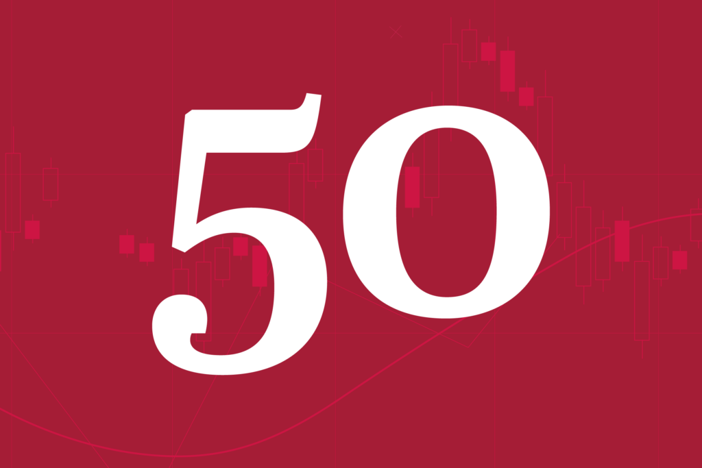 Number 50 in red square
