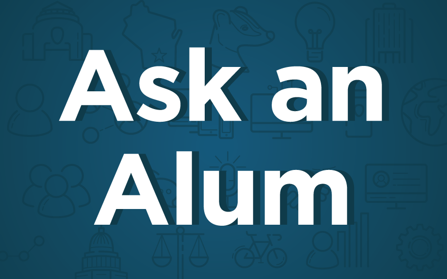 Ask an Alumni with blue background