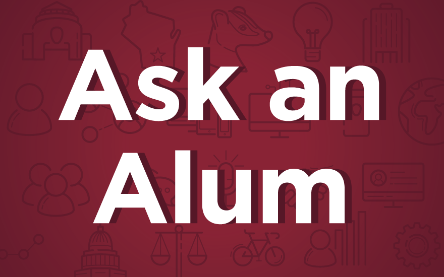 Ask an Alumni with maroon background