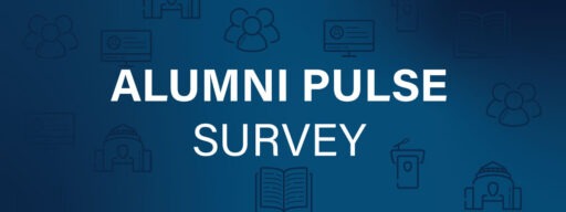 "Alumni Pulse Survey" on blue background