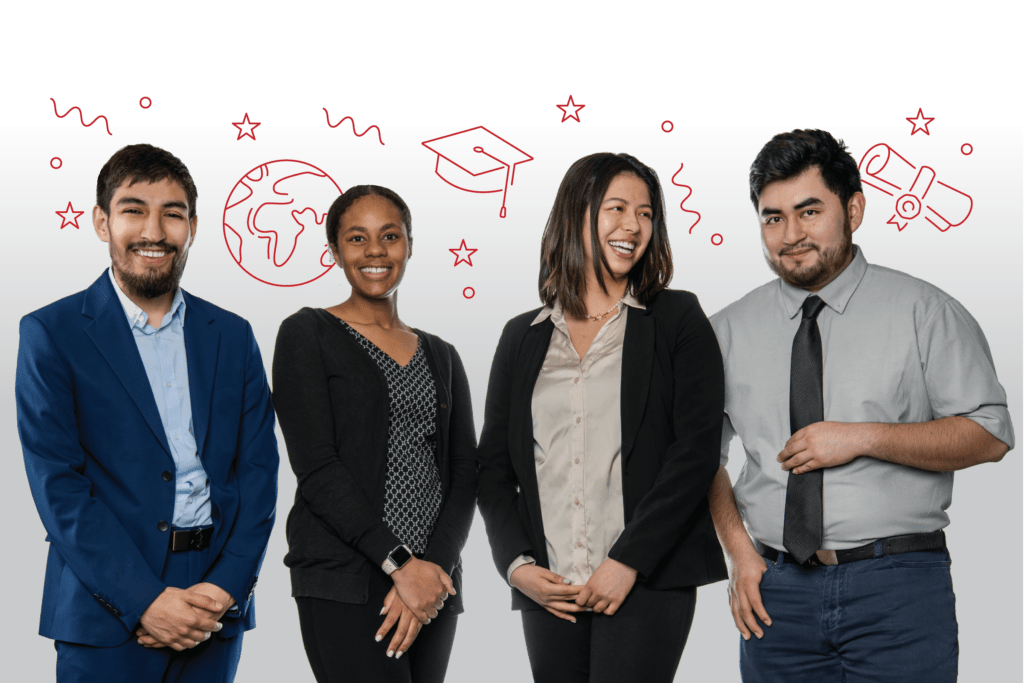 Heriberto Hernandez, Flores, Monica Murphy, Katie Haghighi, and Nicolas Flores-Sanchez (from left) are among the first graduating class of BEL students.