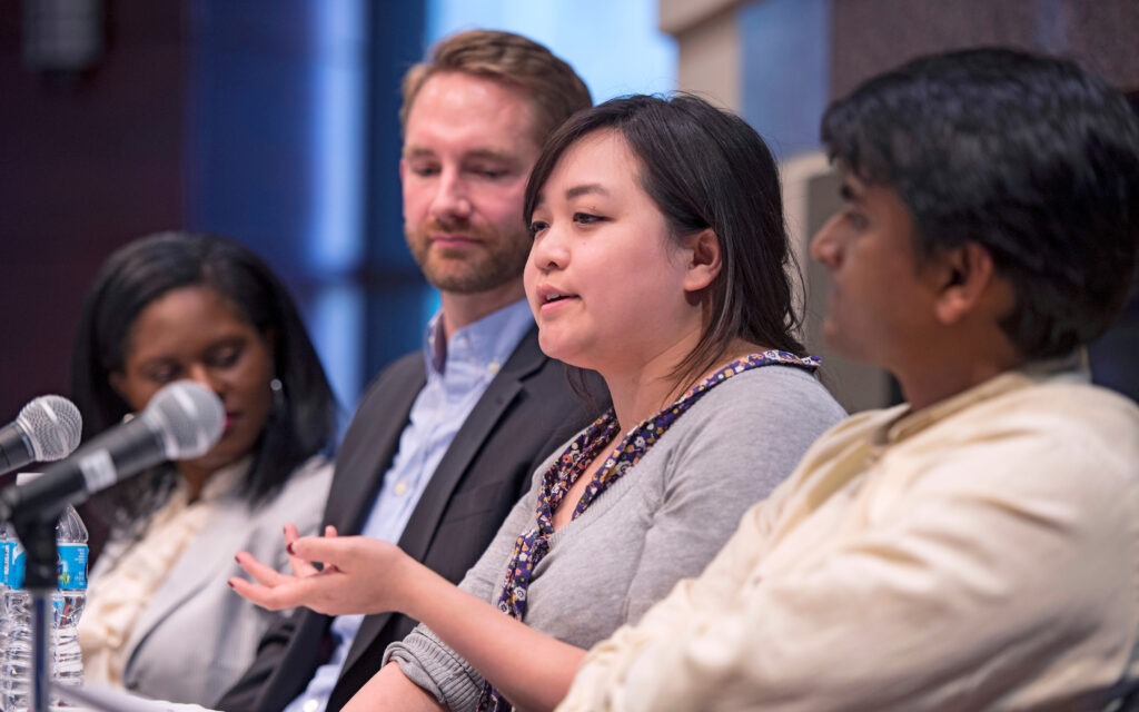 MBA students speak at a panel event