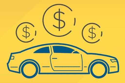 design of yellow car with dollar signs overhead