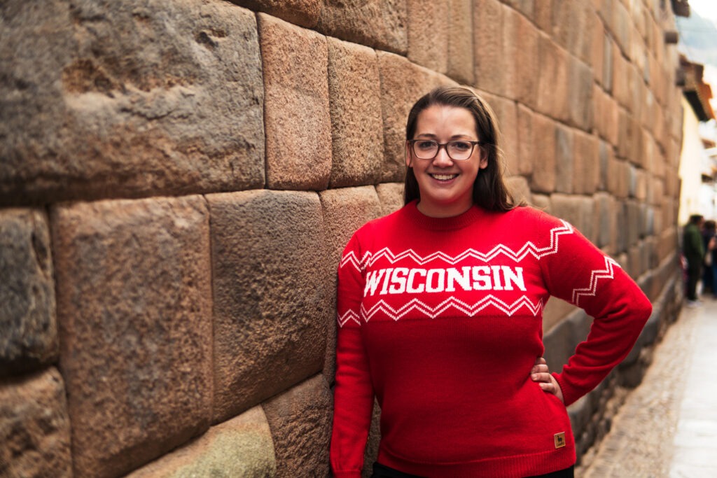 Wisconsin School of Business Katie Lorenz is pictured wearing a Wisconsin sweater