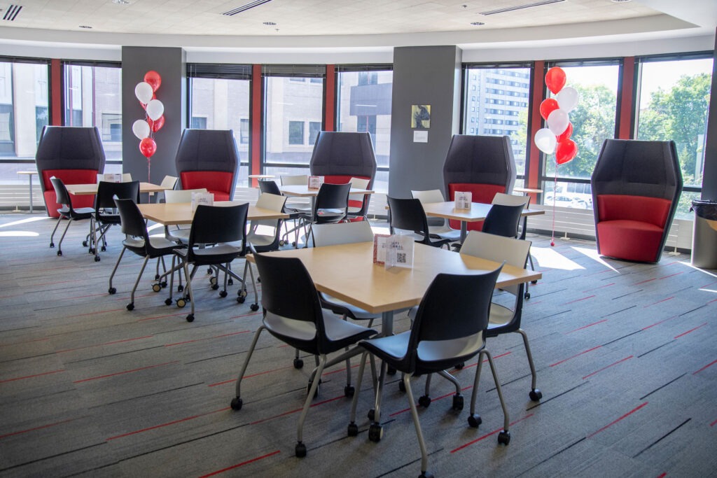 A large gathering space in the new Multicultural Center at the Wisconsin School of Business.