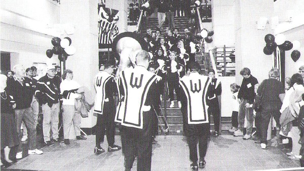 The UW Marching Band and Bucky Badger during Homecoming Bash