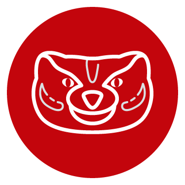 red and white icon of Bucky Badger head