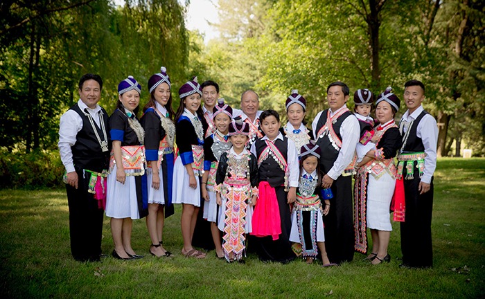 Group dressed in traditional Hmong clothing