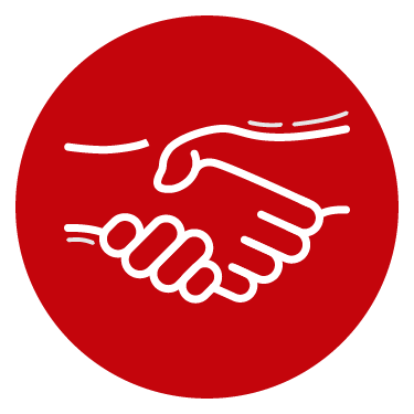 red and white icon of handshake