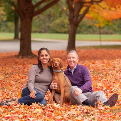 Scott Finkelmeyer and Keiya Bell-Finkelmeyer with their dog, Bascom