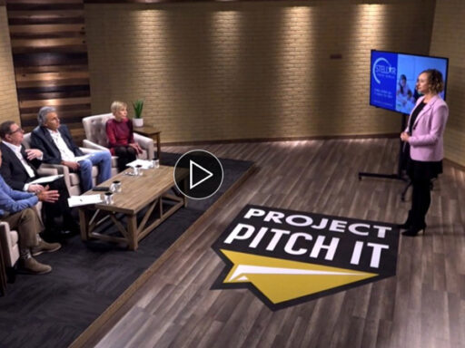 Marina Bloomer on Project Pitch It with a video icon in the middle of the image