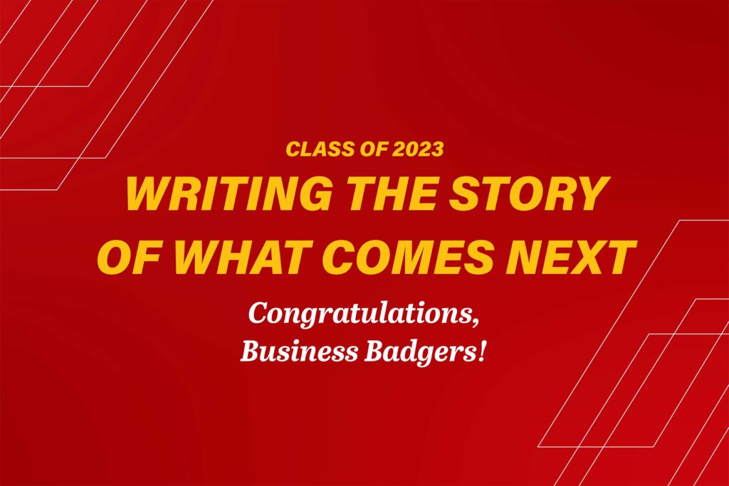 Badger red color commencement graphic with graduation message