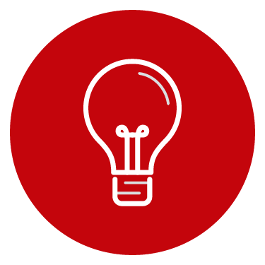 red and white icon of a lightbulb